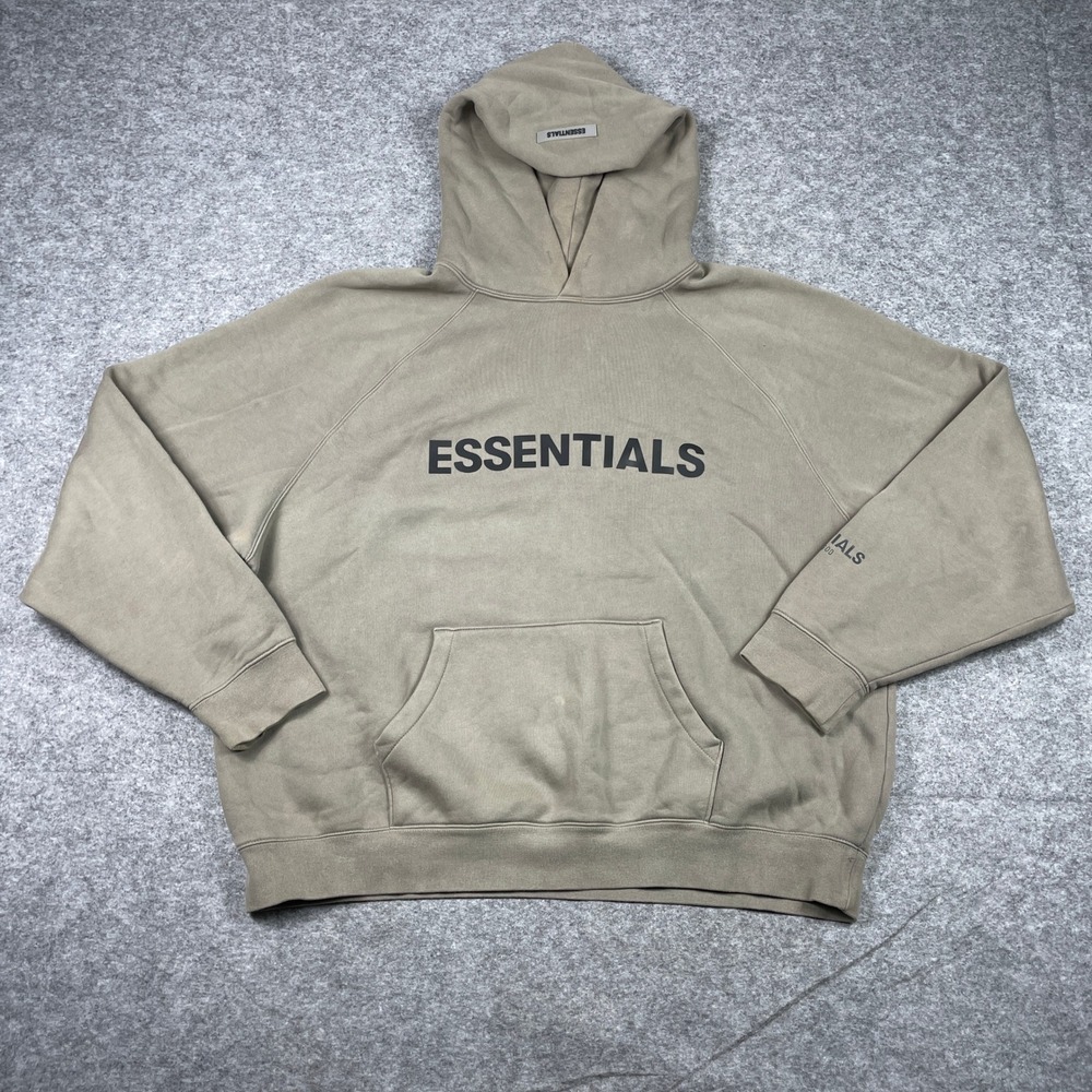 Fear Of God Essentials Hoodie Mens XL Taupe Pullover Streetwear Fleece Raglan